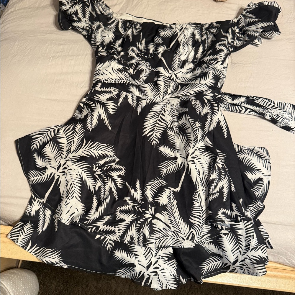 Black and White Ruffled Tie Front Jumpsuit